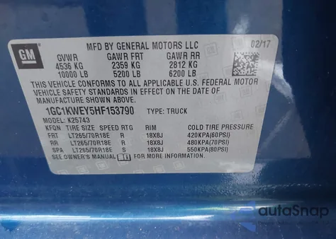 2017 Chevrolet Silverado 2500Hd Ltz из США, поврежденный, VIN 1GC1KWEY5HF153790